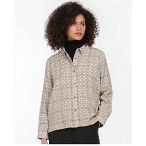 Barbour Lyocell Chain Print Long Sleeve Button-Up Lochside Shirt White/Brown 8